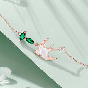 925 Sterling Silver Plated Rose Gold Fashion Elegant Mother-of-pearl Swallow Pendant with Cubic Zirconia and Necklace