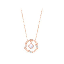 Load image into Gallery viewer, 925 Sterling Silver Plated Rose Gold Simple Temperament Four-leafed Clover Wreath Pendant with Cubic Zirconia and Necklace