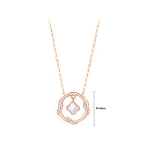 925 Sterling Silver Plated Rose Gold Simple Temperament Four-leafed Clover Wreath Pendant with Cubic Zirconia and Necklace