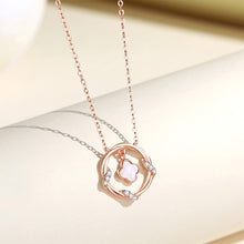 Load image into Gallery viewer, 925 Sterling Silver Plated Rose Gold Simple Temperament Four-leafed Clover Wreath Pendant with Cubic Zirconia and Necklace