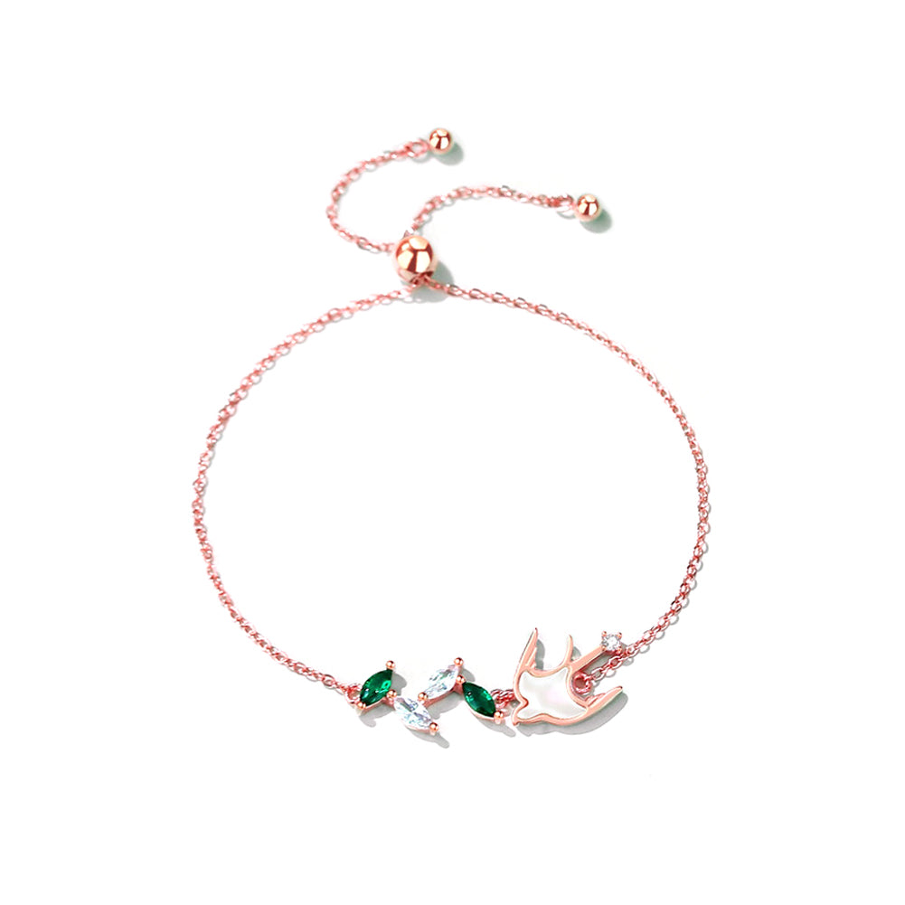925 Sterling Silver Plated Rose Gold Fashion Elegant Swallow Mother-of-Pearl Bracelet with Cubic Zirconia