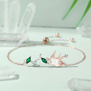 925 Sterling Silver Plated Rose Gold Fashion Elegant Swallow Mother-of-Pearl Bracelet with Cubic Zirconia