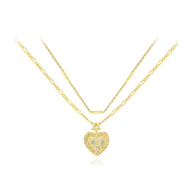 Load image into Gallery viewer, 925 Sterling Silver Plated Gold Fashion Simple Heart Pendant with Cubic Zirconia and Double Layer Necklace