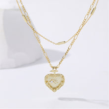 Load image into Gallery viewer, 925 Sterling Silver Plated Gold Fashion Simple Heart Pendant with Cubic Zirconia and Double Layer Necklace