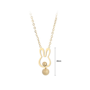 Fashion Cute Plated Gold 316L Stainless Steel Hollow Rabbit Ball Bead Pendant with Necklace