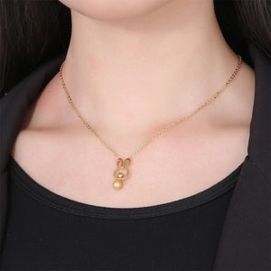 Fashion Cute Plated Gold 316L Stainless Steel Hollow Rabbit Ball Bead Pendant with Necklace