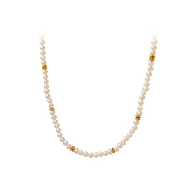 Simple and Elegant Plated Gold Irregular Imitation Pearl Beaded Stitching 316L Stainless Steel Necklace
