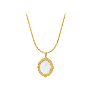 Fashion Simple Plated Gold 316L Stainless Steel Geometric Oval Shell Pendant with Necklace