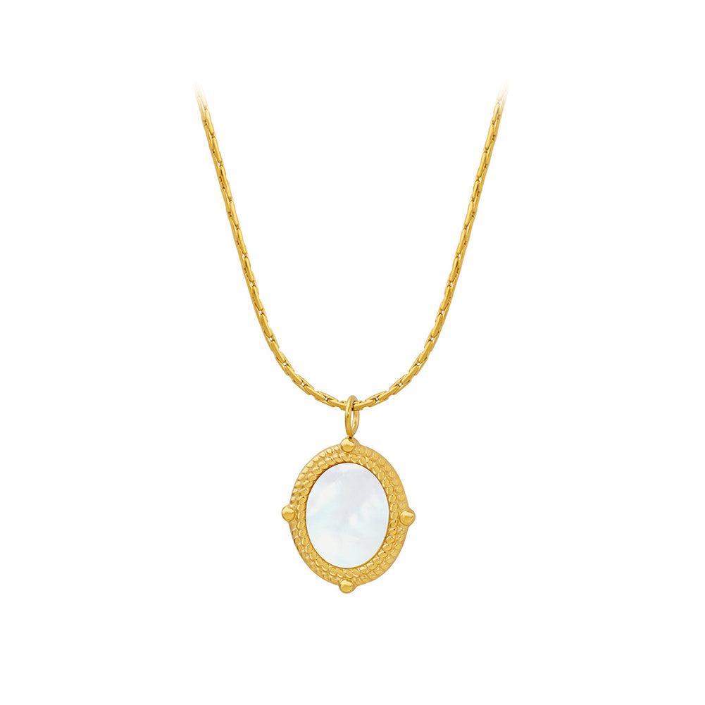 Fashion Simple Plated Gold 316L Stainless Steel Geometric Oval Shell Pendant with Necklace
