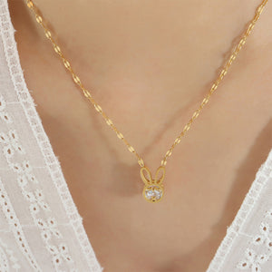 Simple and Lovely Plated Gold 316L Stainless Steel Rabbit Pendant with Cubic Zirconia and Necklace