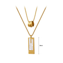 Load image into Gallery viewer, Fashion Personality Plated Gold 316L Stainless Steel Geometric White Shell Rectangular Ring Pendant with Double Necklace