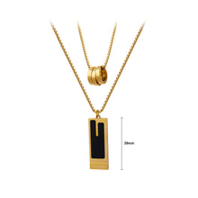 Load image into Gallery viewer, Fashion Personality Plated Gold 316L Stainless Steel Geometric Black Shell Rectangular Ring Pendant with Double Necklace