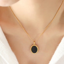 Load image into Gallery viewer, Fashion Simple Plated Gold 316L Stainless Steel Pattern Geometric Oval Black Shell Pendant with Necklace