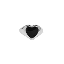 Load image into Gallery viewer, 925 Sterling Silver Simple Romantic Enamel Black Heart Shape Geometric Adjustable Open Ring