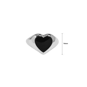 925 Sterling Silver Simple Romantic Enamel Black Heart Shape Geometric Adjustable Open Ring