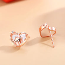 Load image into Gallery viewer, 925 Sterling Silver Plated Rose Gold Lovely Sweet Cat Mother-of-pearl Heart Stud Earrings with Cubic Zirconia