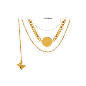 Fashion Temperament Plated Gold 316L Stainless Steel Miss Geometric Round Tassel Chain Double Layer Necklace