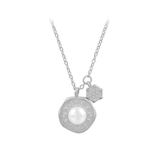 Load image into Gallery viewer, 925 Sterling Silver Fashion Simple Star-moon Disc Freshwater Pearl Pendant with Cubic Zirconia and Necklace