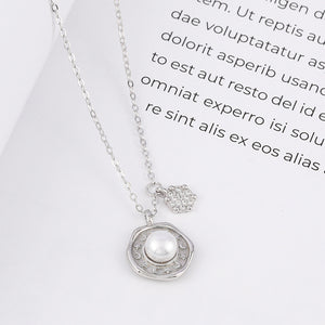 925 Sterling Silver Fashion Simple Star-moon Disc Freshwater Pearl Pendant with Cubic Zirconia and Necklace
