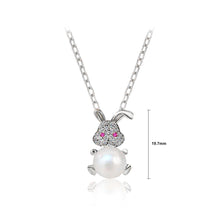 Load image into Gallery viewer, 925 Sterling Silver Fashion Cute Rabbit Freshwater Pearl Pendant with Cubic Zirconia and Necklace