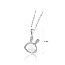 Load image into Gallery viewer, 925 Sterling Silver Simple Cute Hollow Rabbit Freshwater Pearl Pendant with Cubic Zirconia and Necklace