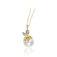 Load image into Gallery viewer, 925 Sterling Silver Plated Gold Fashion Simple Rabbit Imitation Pearl Pendant with Cubic Zirconia and Necklace