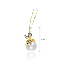 Load image into Gallery viewer, 925 Sterling Silver Plated Gold Fashion Simple Rabbit Imitation Pearl Pendant with Cubic Zirconia and Necklace