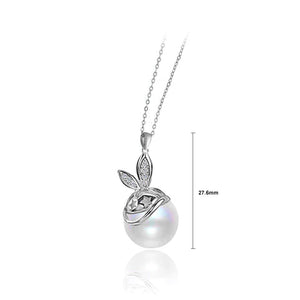 925 Sterling Silver Fashion Simple Rabbit Imitation Pearl Pendant with Cubic Zirconia and Necklace
