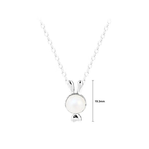 925 Sterling Silver Simple Cute Rabbit Pendant with Freshwater Pearl and Necklace