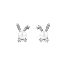 Load image into Gallery viewer, 925 Sterling Silver Simple Cute Rabbit Freshwater Pearl Stud Earrings with Cubic Zirconia