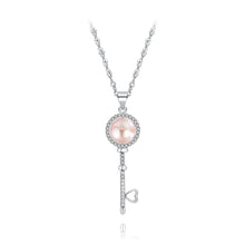 Load image into Gallery viewer, 925 Sterling Silver Fashion Temperament Key Purple Freshwater Pearl Pendant with Cubic Zirconia and Necklace