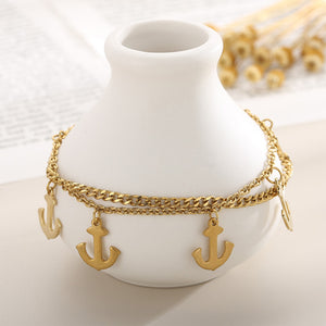 Fashion Personality Plated Gold 316L Stainless Steel Anchor Anklet