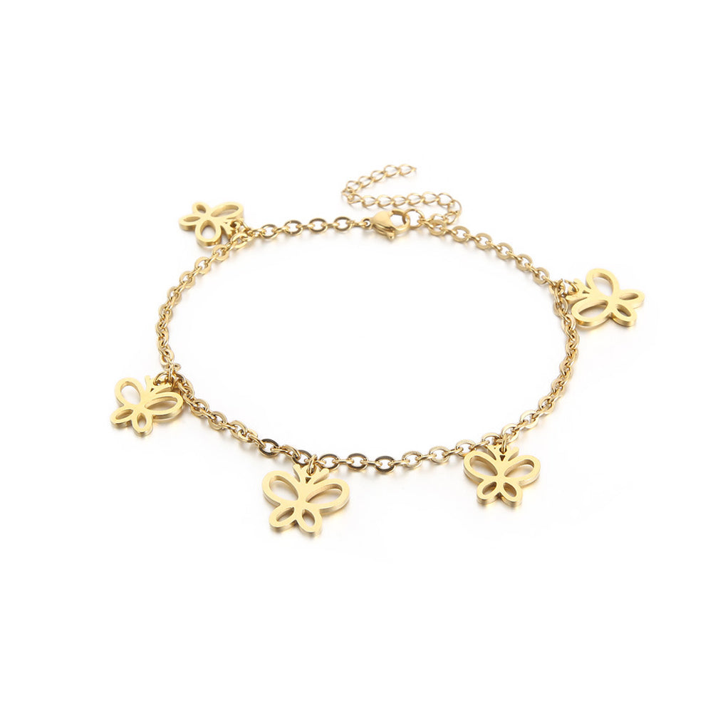 Fashion Temperament Plated Gold 316L Stainless Steel Hollow Butterfly Anklet