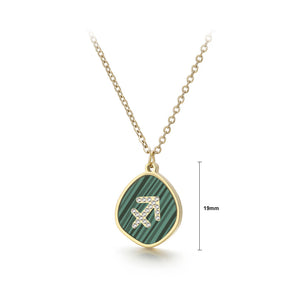Fashion Temperament Plated Gold 316L Stainless Steel Twelve Constellations Sagittarius Geometric Pendant with Cubic Zirconia and Necklace