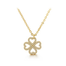 Load image into Gallery viewer, Fashion Simple Plated Gold 316L Stainless Steel Hollow Four-leafed Clover Pendant with Cubic Zirconia and Necklace