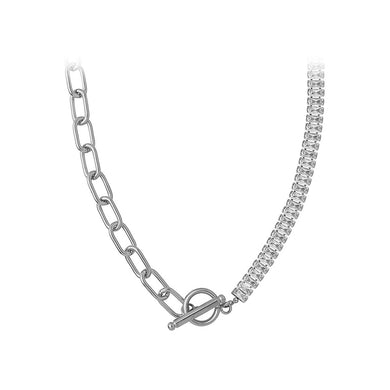 Fashion Personalized 316L Stainless Steel Geometric Cubic Zirconia Splicing Chain Necklace