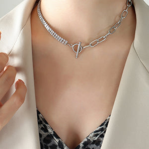 Fashion Personalized 316L Stainless Steel Geometric Cubic Zirconia Splicing Chain Necklace