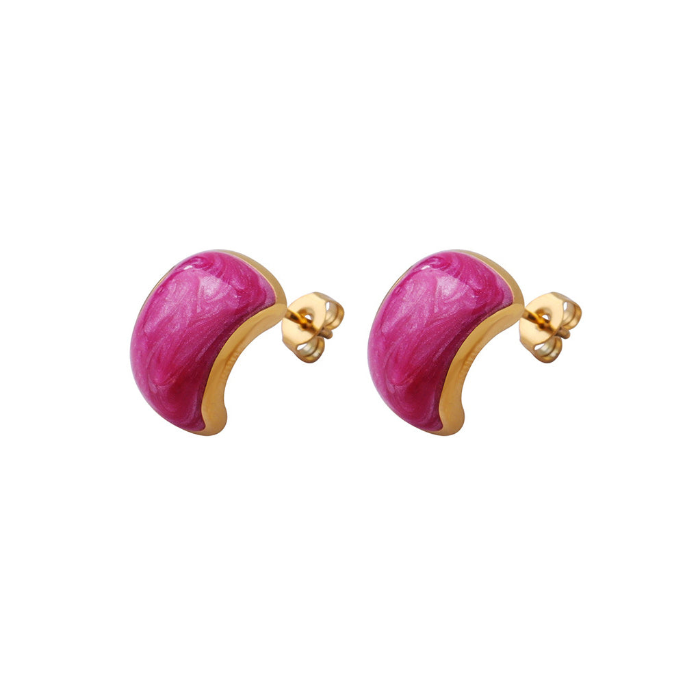 Simple Fashion Plated Gold Enamel Rose Red Geometric Stud Earrings