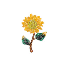 Load image into Gallery viewer, Fashion Elegant Plated Gold Enamel Sunflower Brooch with Cubic Zirconia