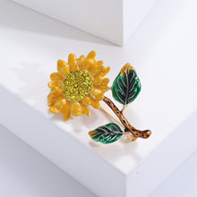 Load image into Gallery viewer, Fashion Elegant Plated Gold Enamel Sunflower Brooch with Cubic Zirconia