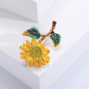 Fashion Elegant Plated Gold Enamel Sunflower Brooch with Cubic Zirconia