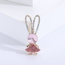 Load image into Gallery viewer, Sweet Cute Plated Gold Rabbit Brooch with Pink Cubic Zirconia