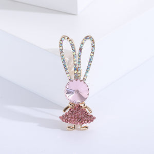 Sweet Cute Plated Gold Rabbit Brooch with Pink Cubic Zirconia