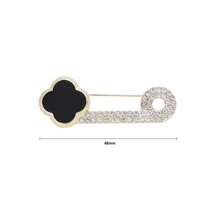 Fashion Simple Plated Gold Enamel Black Four-Leafed Clover Paperclip Brooch with Cubic Zirconia