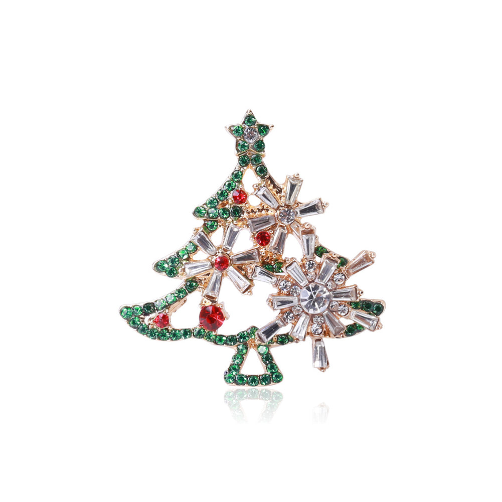 Fashion Simple Plated Gold Hollow Christmas Tree Snowflake Brooch with Cubic Zirconia