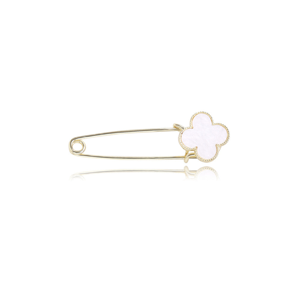 Simple Fashion Plated Gold Four-leafed Clover Paper Clip Brooch