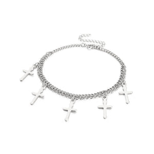 Fashion Simple 316L Stainless Steel Large Cross Double Layer Anklet