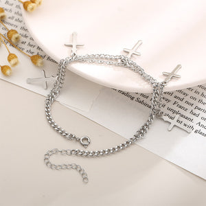 Fashion Simple 316L Stainless Steel Large Cross Double Layer Anklet