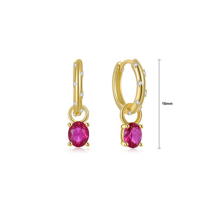 925 Sterling Silver Plated Gold Fashion Simple Geometric Oval Rose Red Cubic Zirconia Earrings