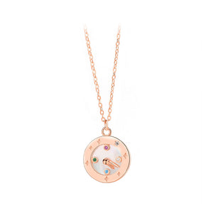925 Sterling Silver Plated Rose Gold Fashion Simple Clock Mother-of-Pearl Pendant with Cubic Zirconia and Necklace